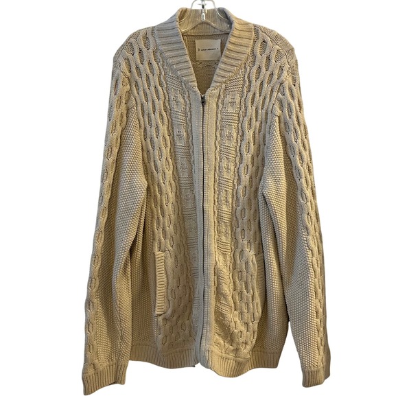 Lucky Brand Mens‎ Cream Cable Knit Full Zip Cardigan Sweater XL